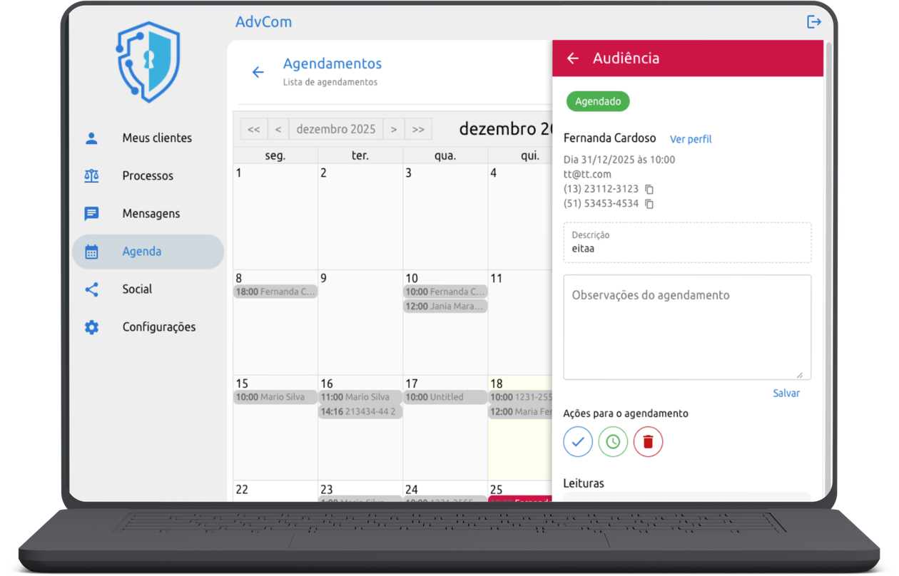 Agenda no desktop AdvCom