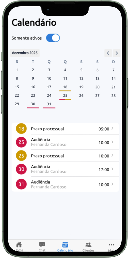 Calendário no app AdvCom
