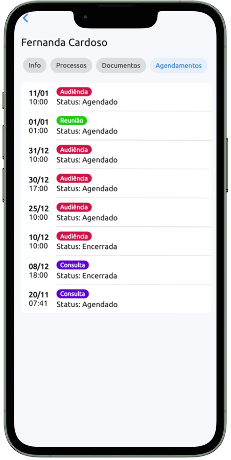 Detalhe do cliente no app AdvCom